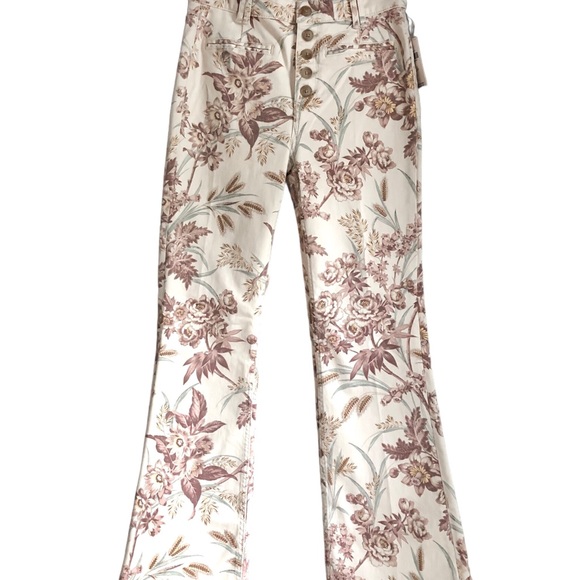 NWTs Pilcro/Anthropologie High Rise Boot Cut Cream & Brown Floral Jeans, Sz 29 - Picture 13 of 13